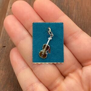 Vintage Griffith 925 Sterling Silver Enamel Cello Violin Pendant Bracelet Charm